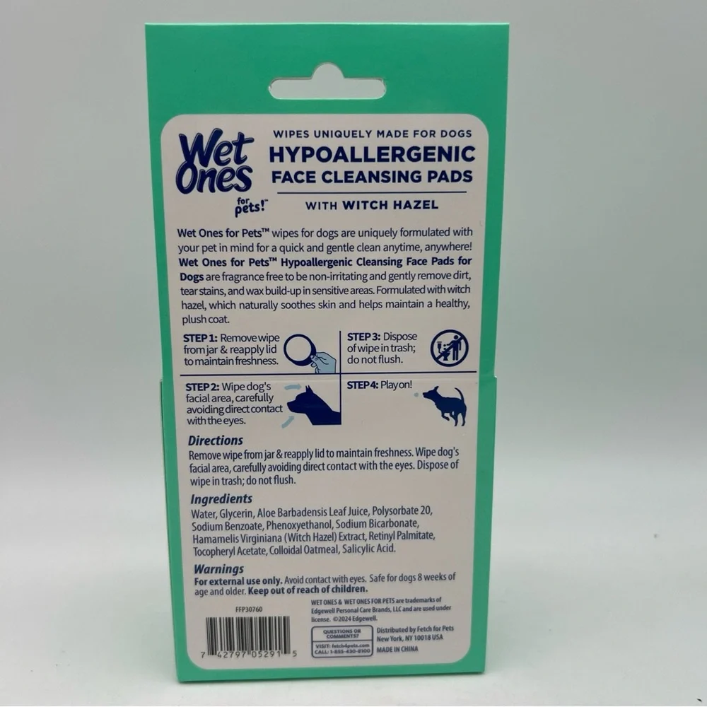 3-PACKS Wet Ones for Pets Hypoallergenic Face Cleansing Pads 50 Count Ea White
